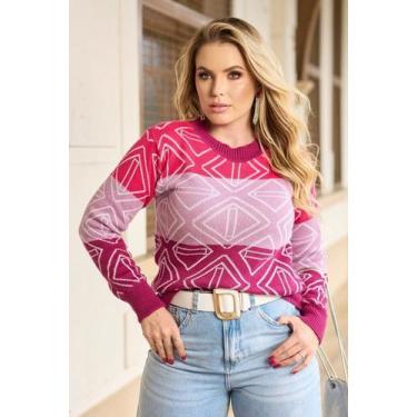 Imagem de Blusa Tricot Geometrica Manga Longa F081 - Vitrine Colleciton, U, Vinh