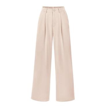 Imagem de Calças PRETTYGARDEN Pantalona Cintura Alta Bege Médio