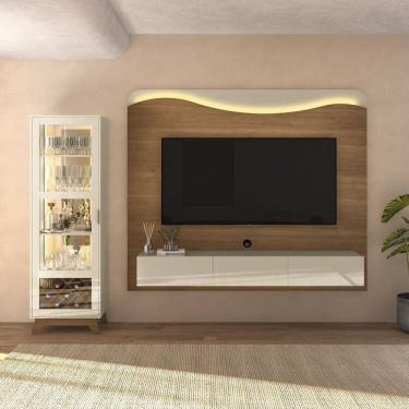 Imagem de Conjunto Sala de Estar Cristaleira Mirage e Painel Lumiere Cinamomo /Off White