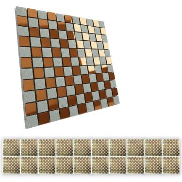 Imagem de Pastilha Autocolante De Vidro Kit 20 Uni Parede Cozinha Banheiro Decorativa Facil Aplicacao Reforma Requintada Moderna