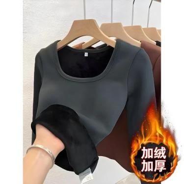 Imagem de Camiseta Térmica Feminina De Inverno Em Fleece Com Gola Quadrada E Gol