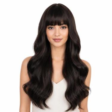 Imagem de Peruca Franja Lace Wig Ondulada 70cm Bio Fibra Varias Cores - D&D Cabe