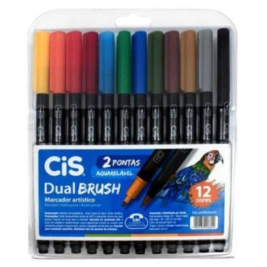 Imagem de Caneta Aquarelável Dual Brush 2 Pontas Cis 12 cores