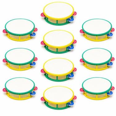 Imagem de Kit 10 Pandeiro Infantil Brasil Copa Torcida Escola Crianças Educativo