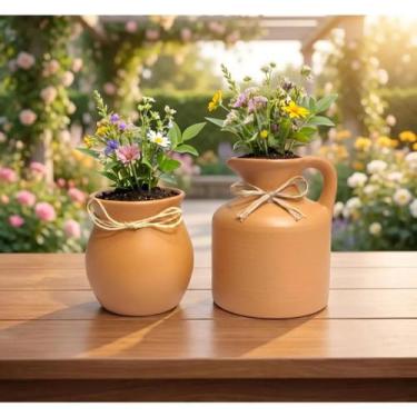 Imagem de Kit Com 2 Vaso vasinho Moringa Pequeno e Jarro com Laço Alaranjado - D