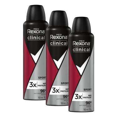 Imagem de Kit com 3 Desodorantes Antitranspirantes Aerosol Rexona Sport 150ml