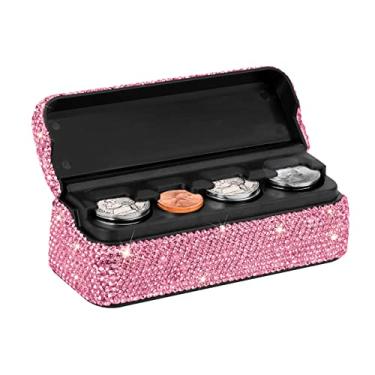 Imagem de eing Porta-moedas para carro, organizador de moedas de carro de cristal brilhante, acessório interior de carro, dispensador de dinheiro universal para a maioria dos carros caminhão Van SUV (rosa, 1 pacote)
