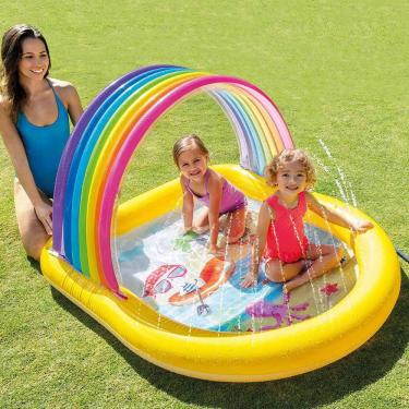 Imagem de Piscina Inflável Infantil com Jatos Arco iris 84 Litros Intex