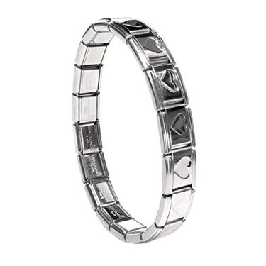 Imagem de Dolceoro Pulseira italiana de 9 mm, começando em 18 elos para tamanho de pulso de 15 cm - para tamanhos maiores, selecione uma opção de tamanho, elos modulares de aço inoxidável entrelaçados, 9mm, Aço