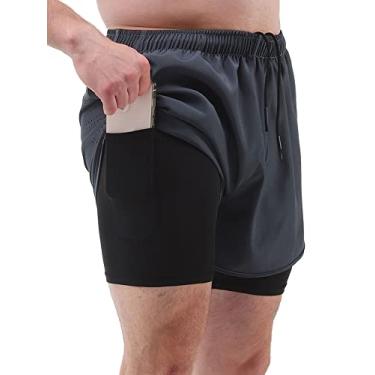 Imagem de Tingpai Calções espo vos masculinos com forro 2 em 1 com bolsos Shorts de ciclismo de ciclismo de secagem rápida