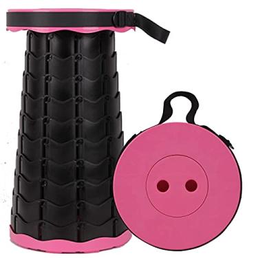 Imagem de KELATI Banco dobrável, banco retrátil telescópico com saco de armazenamento, capacidade de 180 kg, para viagens ao ar livre, pesca, caminhadas e churrasco (incluindo bolsa de armazenamento) - rosa