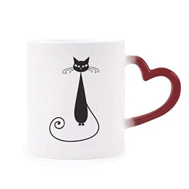 Imagem de Contorno de arte animal preto amante de gato Halloween Caneca sensível ao calor Caneca vermelha muda de cor