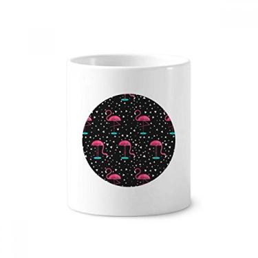 Imagem de Suporte para caneta de escova de dentes com estampa de flamingo, rosa e preto, caneca com suporte de cerâmica