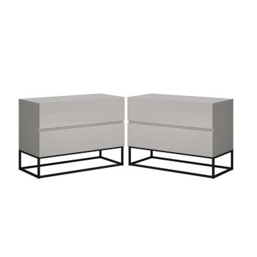 Imagem de Imagem  Kit 2 Mesa de Cabeceira Industrial Com Pés De Ferro Preto 2 Gavetas Puxador Cava 