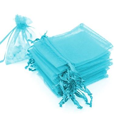 Imagem de Boshen 100/200pçs Bolsas de presente de organza para doces de malha, sacos de joia com cordão em volume para lembranças de festa de casamento, festival de Natal, Dia dos Namorados, 7,62 cm x 10,16 cm x 15,24 cm 12,7 cm x 17,78 cm, Teal Blue, 3" X 4"(100PCS)