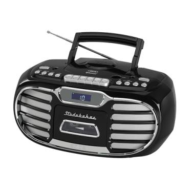 Imagem de Boombox Bluetooth com som grande retrô Edge com CD/gravador de cassete/rádio estéreo AM-FM (preto/SB2150B)