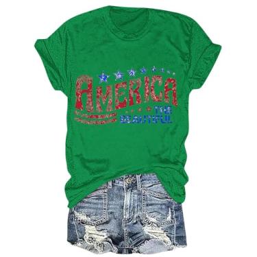 Imagem de Camiseta Feminina Bandeira Americana Estrela Gráfica Blusa Dia da Independência 4 de Julho Camiseta Patriótica Workout Shirt, Verde, G