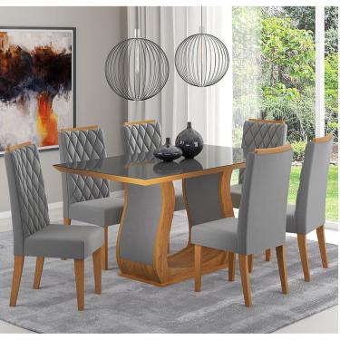 Imagem de Mesa de Jantar Retangular Amarilla Com 6 Cadeiras Iza Cobre/Cinza/Vd Grafite - Casa Giulia