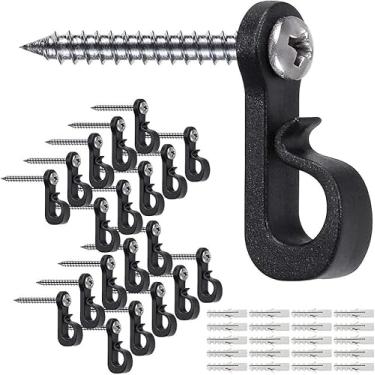 Imagem de SELEWARE Pacote com 20 ganchos para pendurar luzes de Natal em casa com parafuso Phillips para garagem, festa de ano novo ao ar livre, fio de fácil liberação e luzes de LED de fada, parafuso largo, preto
