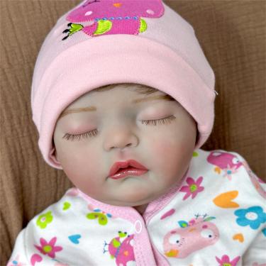 Imagem de 20 polegadas Bebê reborn realista,bebe reborn menina silicone sólido com genitais,olhos fechados lavável bebe reborn com a pele mole,Silicone menino
