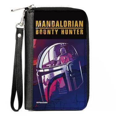 Imagem de Buckle-Down Carteira feminina de poliuretano com zíper retangular - Star Wars The Mandalorian, 19 x 11,4 cm