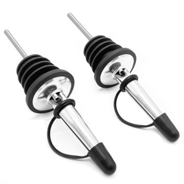 Imagem de Despejadores de garrafa de licor com tampa de poeira de borracha, pacote com 2 bicos de aço inoxidável para garrafas de licor/garrafas de azeite de oliva/garrafas de álcool/garrafas de vinagre