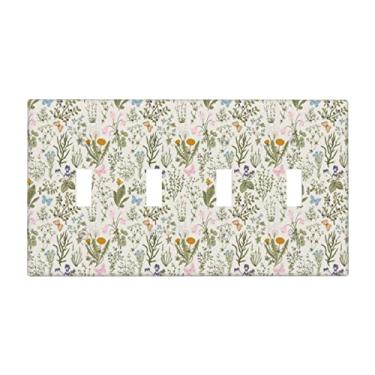 Imagem de Flora Vintage Jardim Plantas Flores Botânicas 4 Gang Light Switch Plate Cover Decorativo Quad Toggle Placa de Parede Elétrica para Cozinha Banheiro Decoração de Casa