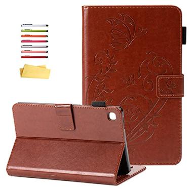 Imagem de UUcovers Capa para Samsung Galaxy Tab A7 Lite 8,7 polegadas modelo 2021 (SM-T225/T220) com bolsos para cartões, suporte, flor em relevo vintage, à prova de choque, capa magnética, folhas de borboleta marrom