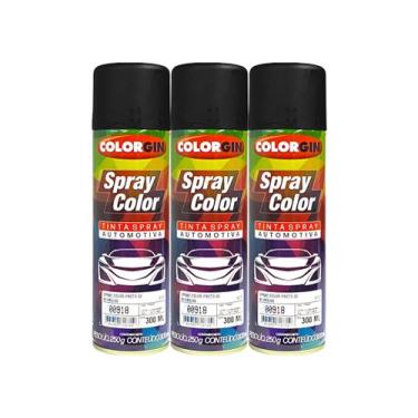Imagem de Kit 3 Tinta Spray Preto Semi Brilho Colorgin 300ml Secagem Rápida Alta