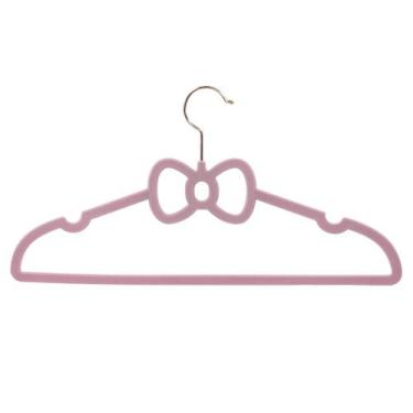 Imagem de Kit 100 Cabides Veludo Rosa Gancho Rose Slim Formato Laço - ARBORETHO