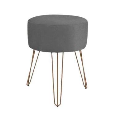 Imagem de Puff Puf Banqueta Redonda Sala,Quarto, Cinza Pés Bronze - Decore.Com