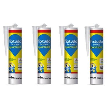 Imagem de Kit 4 Cola Fixtudo Branco Quartzolit 400g Profissional
