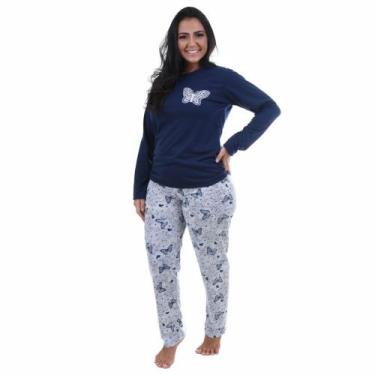 Imagem de Pijama De Frio Inverno Feminino Adulto Manga Comprida e Calça Longa - 