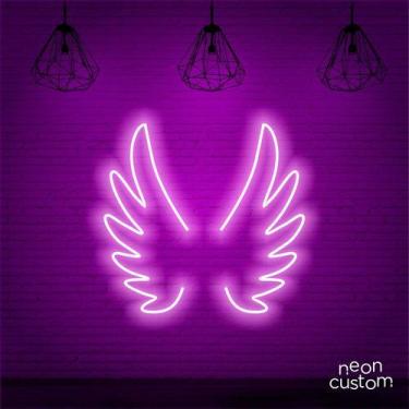 Imagem de luminaria letreiro Neon Led Asas Anjinho 100x100 luminoso decoração p/