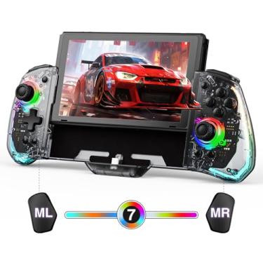 Imagem de momen Clear Switch Handheld Controller Compatible with Nintendo Switch/OLED Joycon Replacement, One-Piece Joypad Controllers with 8 LED Color Lights/Adjustable Turbo/Dual Motor Vibration