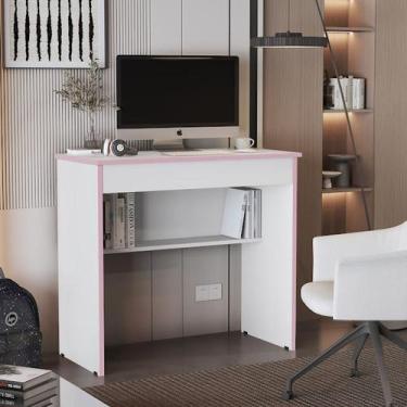Imagem de Escrivaninha Multiuso 1 Gaveta Virgínia - Cor: Branco Com Rosa-LojasG2