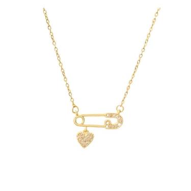 Imagem de Yecomsy Colar de alfinete de segurança, pingente de coração, clipe de papel, colar de alfinete de segurança, colar gargantilha para mulheres, Cristal, Sem Pedra Preciosa