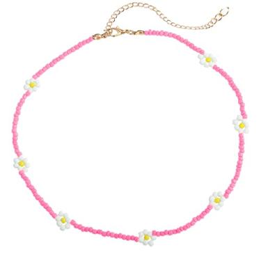 Imagem de Obmyec Colar Boho com contas, margarida, gargantilha, corrente curta de girassol, joias femininas, free size, Plástico, Sem Pedra Preciosa