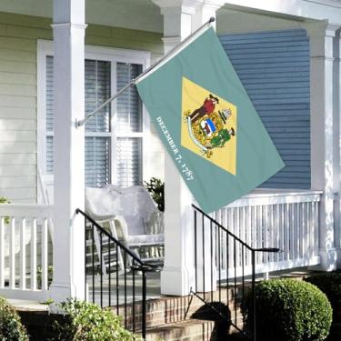 Imagem de Bandeira do estado de Delaware com 3 camadas 6,5 x 7,5 m 150D poliéster dupla face exterior resistente cores vivas com cabeçalho de lona durável e 2 ilhós de latão..