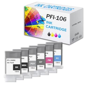 Imagem de Conjuntos de cartuchos de tinta compatíveis de reposição para tanque de tinta Canon PFI-106, alto rendimento 130 ml, funciona com impressora iPF-6400 iPF-6400S iPF-6410 iPF-6450 iPF-6460 iPF-6410s,