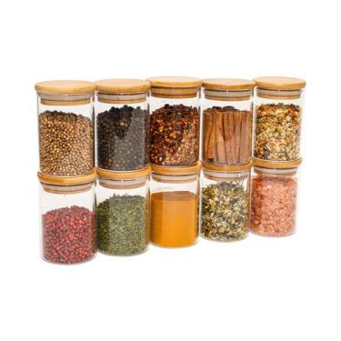 Imagem de Jogo de 10 Potes Herméticos de Vidro Tampa de Bambu - 250 Ml Oikos, U,