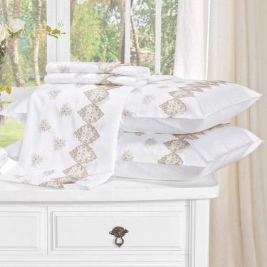 Imagem de Jogo de Lençol Queen Sensualle Bordado 400 Fios Algodão 4 Peças - Bran
