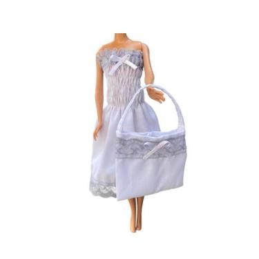 Imagem de Vestido Lastex Curto Branco com Cinza Veste Boneca - BTYNA