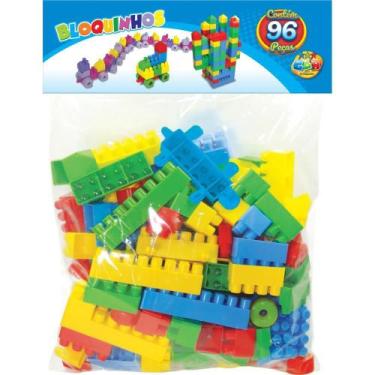 Imagem de Brinquedo para Montar Bloquinhos 96 Peças Coloridas com Rodas - GGB PL