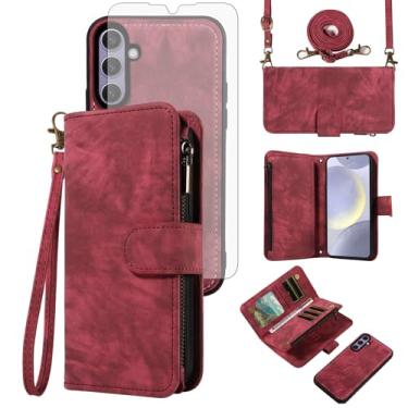 Imagem de Asuwish Capa de celular para Samsung Galaxy S24 Plus S24+ 5G com zíper carteira magnética com protetor de tela de vidro temperado alça transversal flip suporte para cartão de crédito S24plus 24S + S