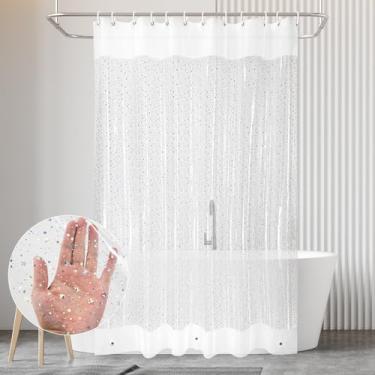 Imagem de HADEEONG Cortina de chuveiro PEVA, cortina de chuveiro premium repelente de água 72 x 72 com 3 pesos magnéticos para box de chuveiro, banheiras (estrela)