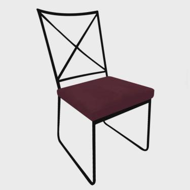 Imagem de Cadeira Sala de Jantar Escritório Office Clark Industrial Ferro Preto Suede Bordô - Ahz Móveis