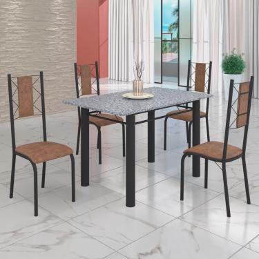 Imagem de Conjunto Sala de Jantar Bahia Mesa Tubo 120x75cm Tampo Pedra Granito Ocre com 4 Cadeiras