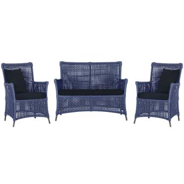Imagem de Jogo Sofá e 2 Poltronas de Área Igapó Alumínio Pintura Preta Corda Náutica Estofado 12 Trama