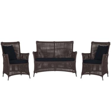 Imagem de Jogo Sofá e 2 Poltronas de Área Igapó Alumínio Pintura Preta Corda Náutica Estofado 12 Trama